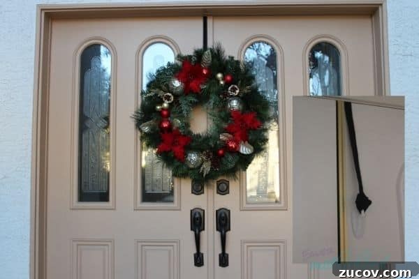 Christmas Survival Hacks for Busy Moms: 9 Time-Saving Tips 2 Wreath Hanging on Front Door using Command Hook Hack