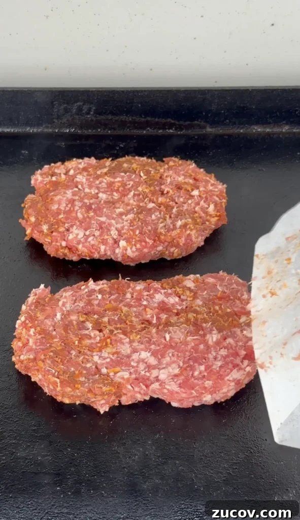 Crispy Griddle Breakfast Sandwich Recipe for Busy Mornings 3 pork and chorizo patties mixed together