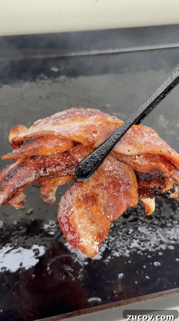 Crispy Griddle Breakfast Sandwich Recipe for Busy Mornings 4 cooked bacon on the griddle