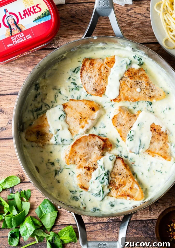 Creamy Garlic Chicken Dinner with Parmesan and Herbs 4 Creamy Garlic Chicken with parmesan sauce, spinach — ready in less than 30 minutes.
