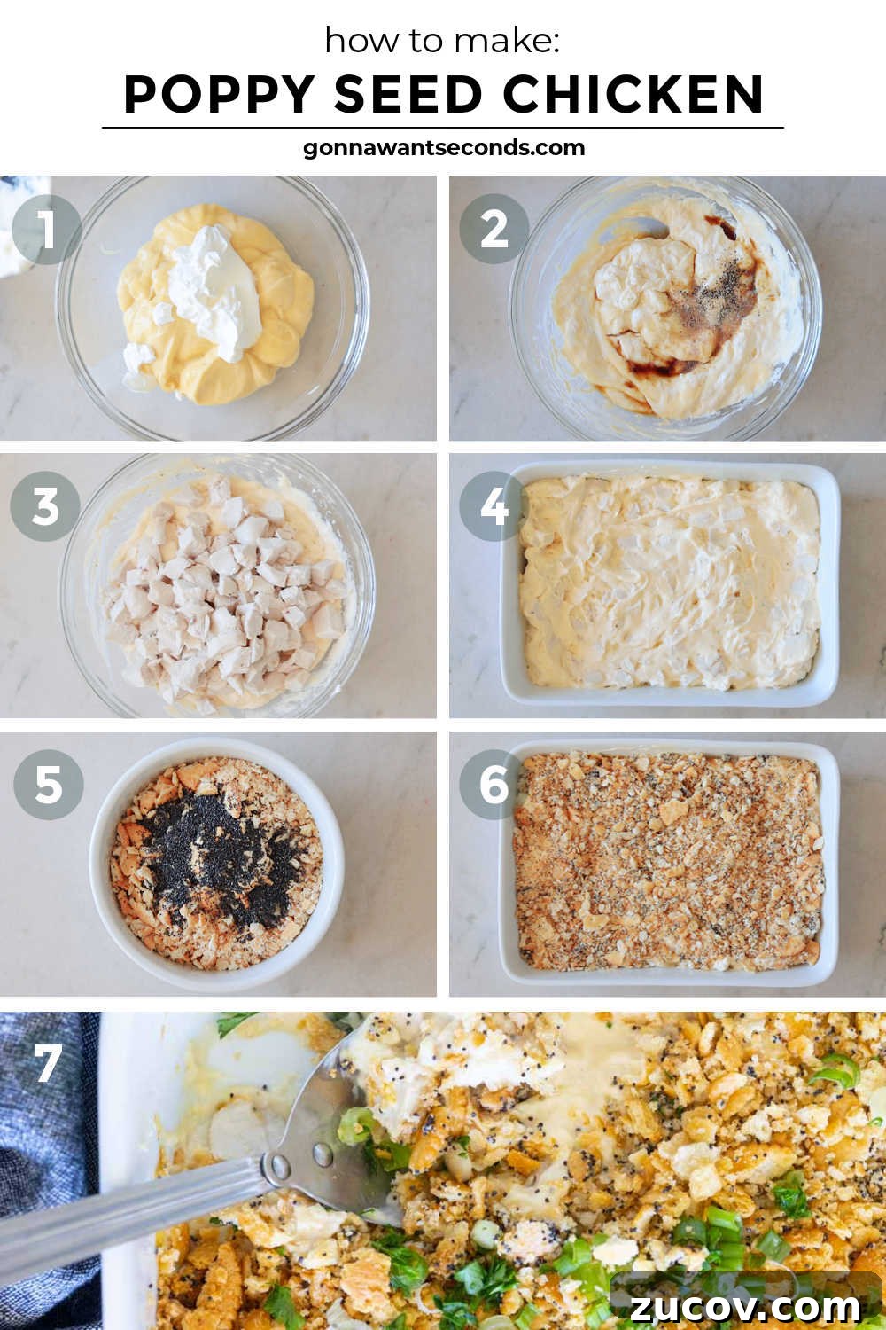 This poppy seed chicken is a classic, super creamy chicken casserole your family will love. You're going to want to put this one into your regular dinner rotation! #chickencasserole #poppyseedchicken Step by step how to make poppy seed chicken