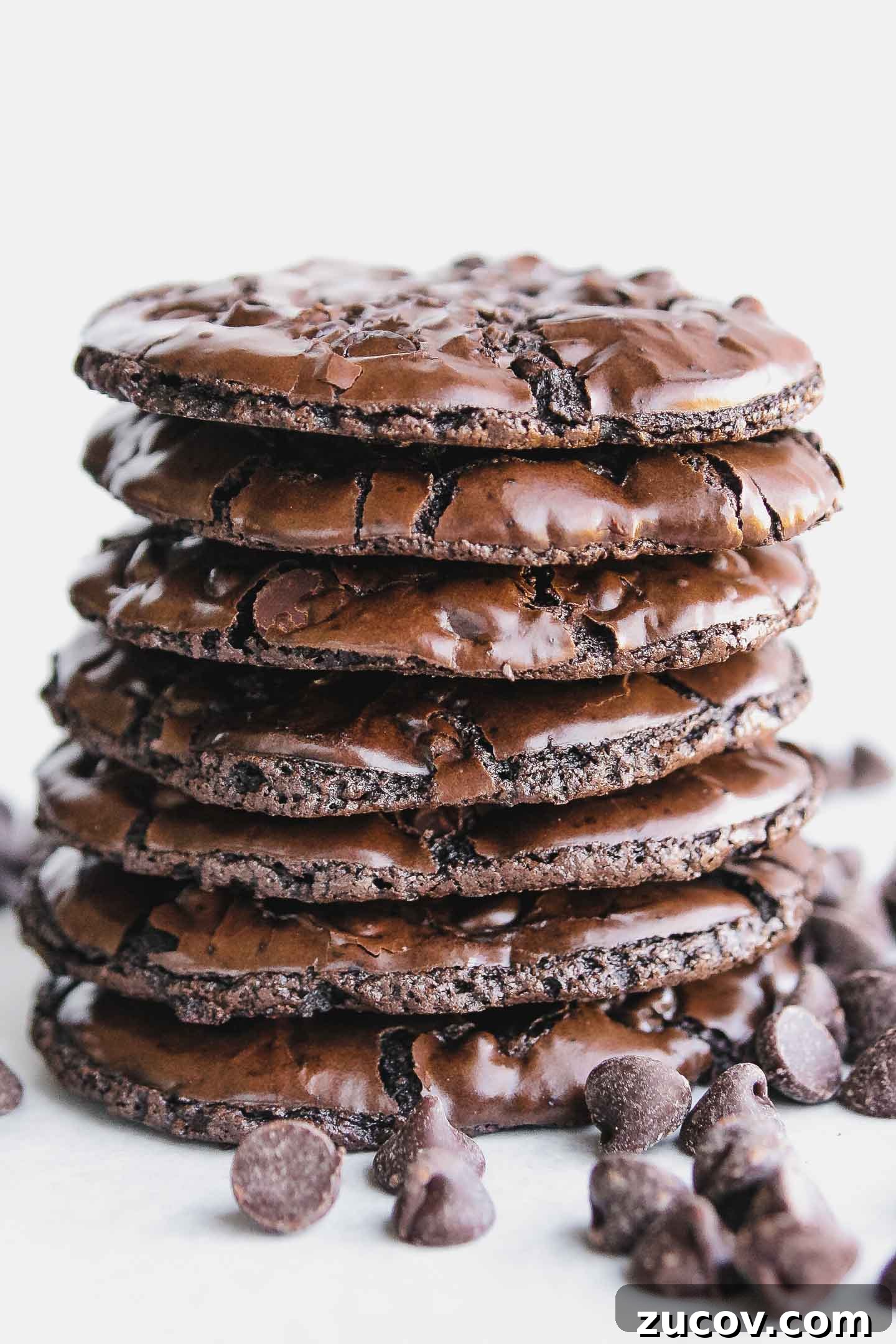Chewy Flourless Chocolate Chip Cookies You’ll Love 2 A stack of seven Flourless Chocolate Cookies.