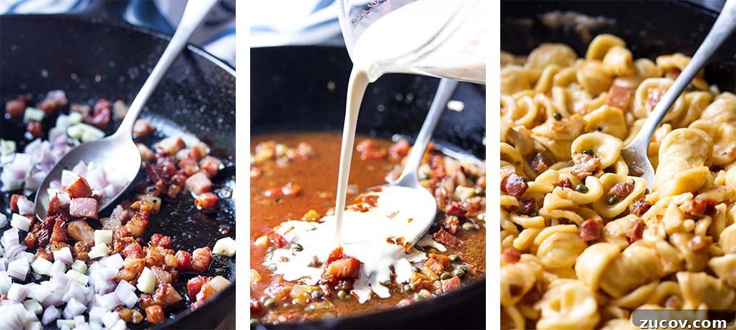 Making the sauce and pasta. Step by step on how to make the pan sauce and pasta.