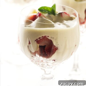 Strawberry Zabaglione Recipe: Light Italian Dessert with Creamy Custard 7 A glass filled with strawberries and zabaglione.