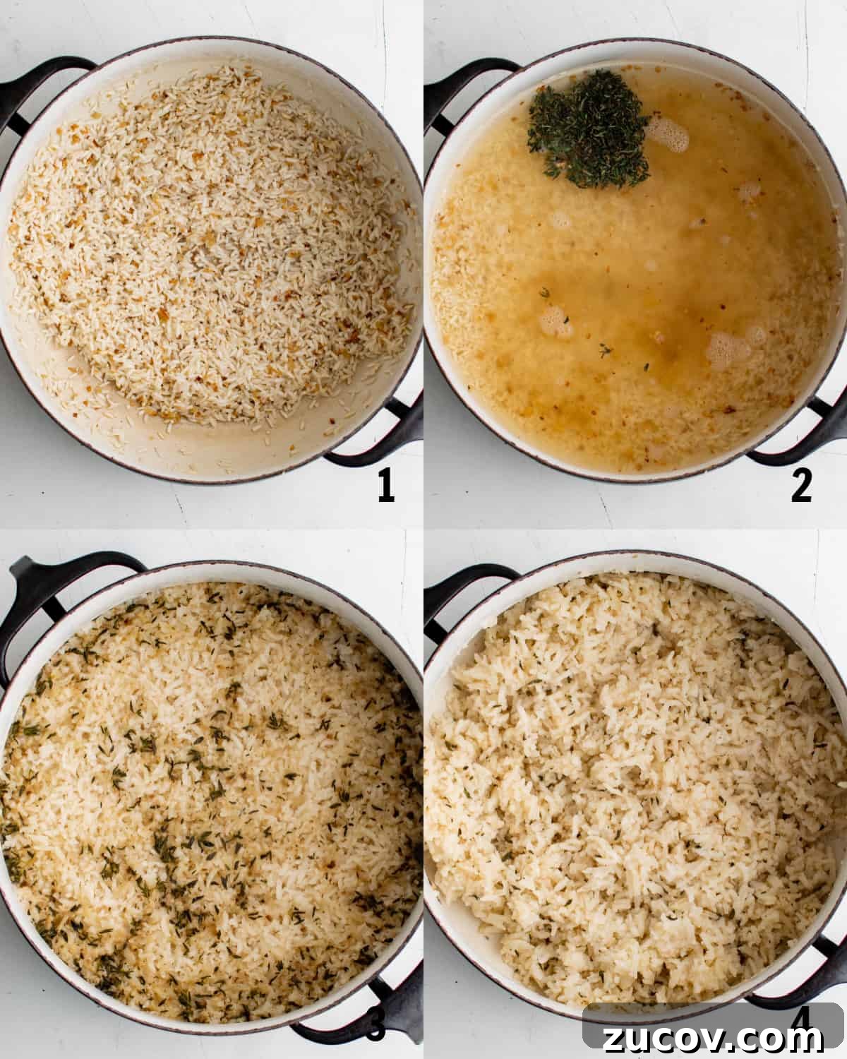 Pan-Seared Chilean Sea Bass with Garlic Herb Rice Recipe 5 cooking the rice in a pan