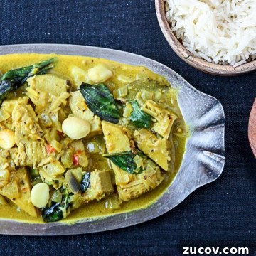 A plate of curry on a table, with Jackfruit
