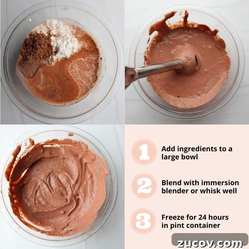Creamy Cottage Cheese Ice Cream Recipe for Ninja Creami 4 Images in a grid style for steps 1-3 of making cottage cheese ice cream in the Ninja Creami.