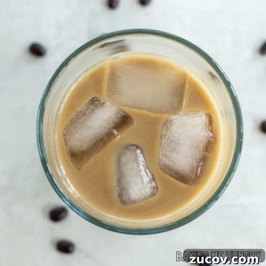 Creamy Vanilla Iced Coffee Recipe for Summer Refreshment 7 glass of vanilla iced coffee from overhead