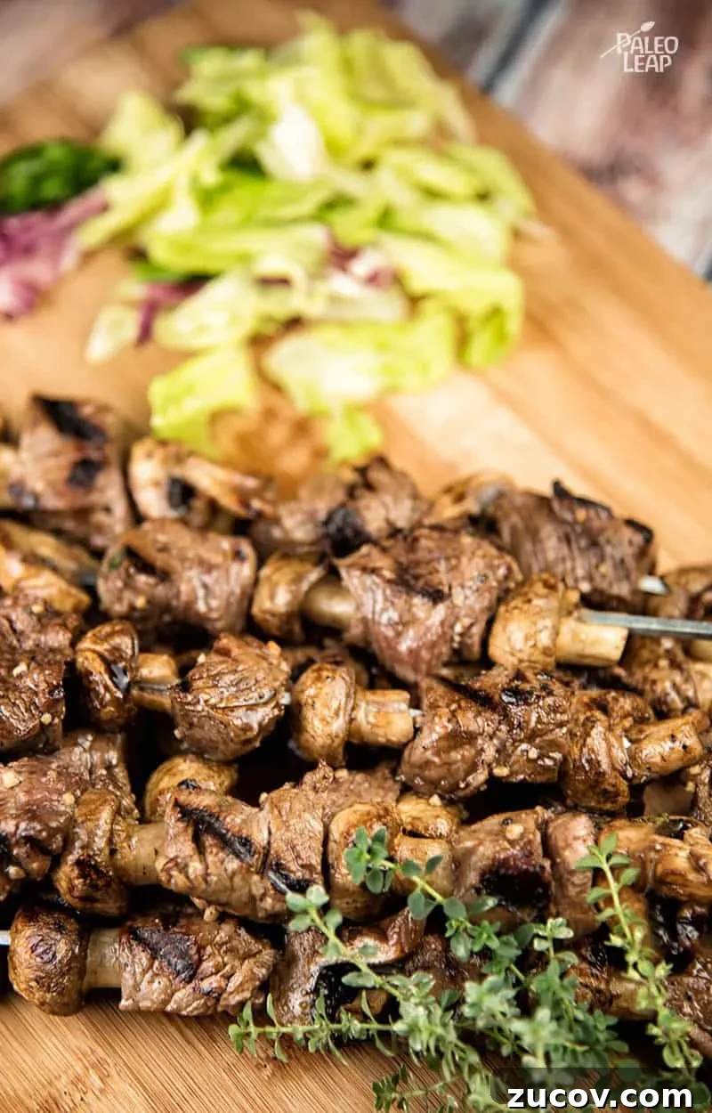 17 Summer Grilled Kebab Recipes for Backyard Cookouts 5 Balsamic Steak and Mushroom Skewers