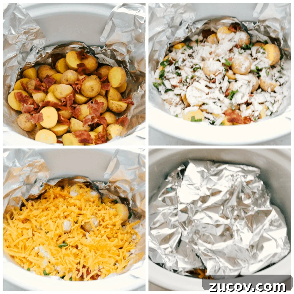 Perfectly tender and packed with flavor. All of the flavors combined with cheese and bacon to create these perfectly tender and delicious potatoes. Photos of the process of making slow cooker cheesy bacon ranch potatoes.