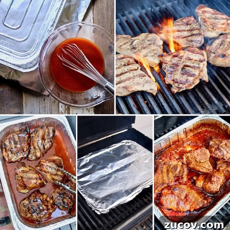 St. Louis Style BBQ Pork Steaks: Tender Grilled Recipe 6 St. Louis BBQ Pork Steaks collage of five step by step photos
