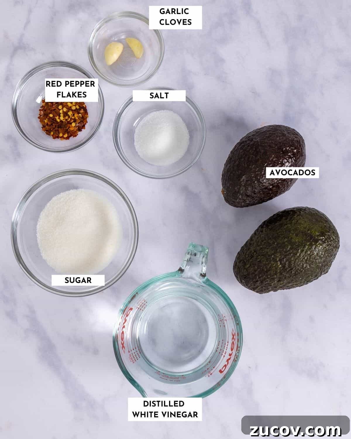 How to Make Pickled Avocados: A Simple Guide to Preserving Avocados 3 Labeled list of ingredients for making pickled avocados