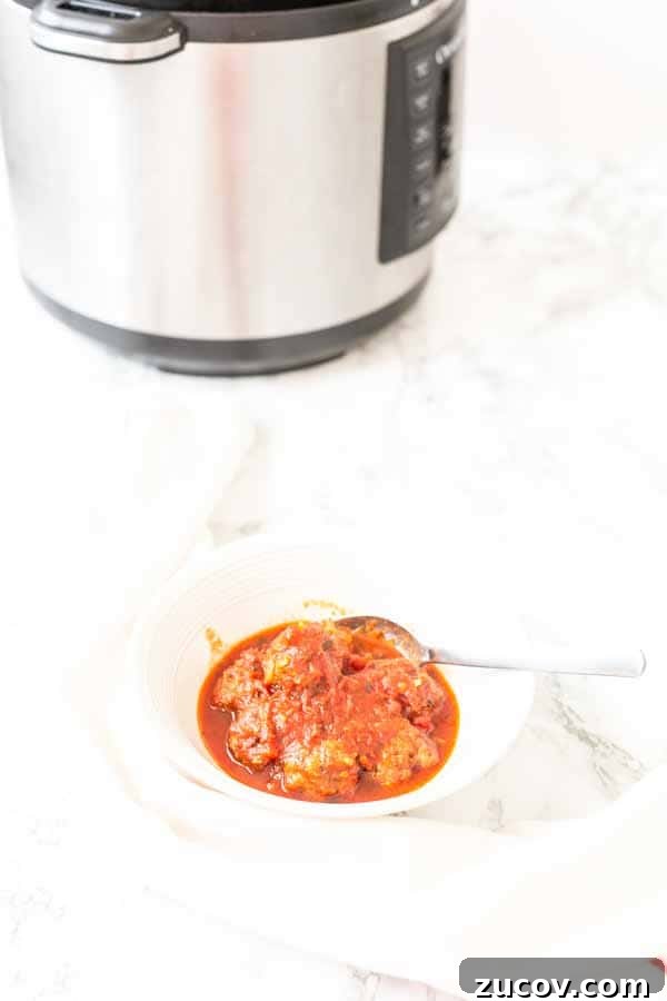 Instant Pot Meatballs in Rich Tomato Sauce 6 Instant Pot meatballs and sauce are great to make ahead, meal prep or to make for your pasta dish. It is super easy to make. No browning just put the meatballs in the Instant Pot and let it go.