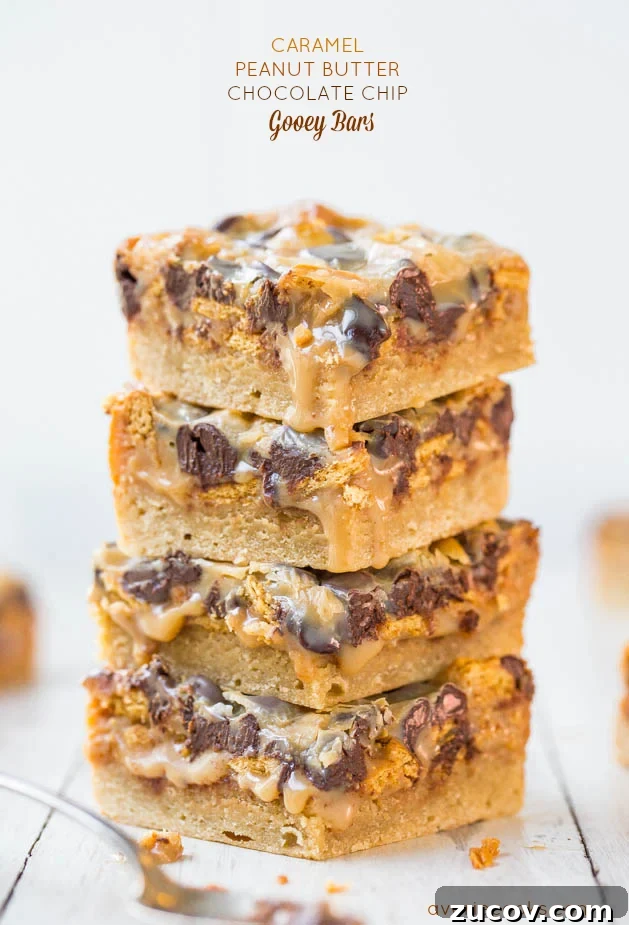 Gooey Chocolate Chip Butter Shortbread Bars 7 Caramel Peanut Butter Chocolate Chip Gooey Bars - Keep the napkins handy for these soft, gooey bars dripping with the best caramel-peanut butter sauce! So good!