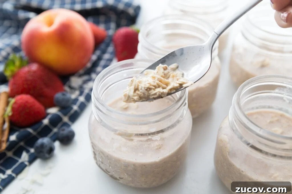 Creamy Overnight Oats: 5 Simple Recipes for Busy Mornings 5 Overnight Oats being divided into mason jars
