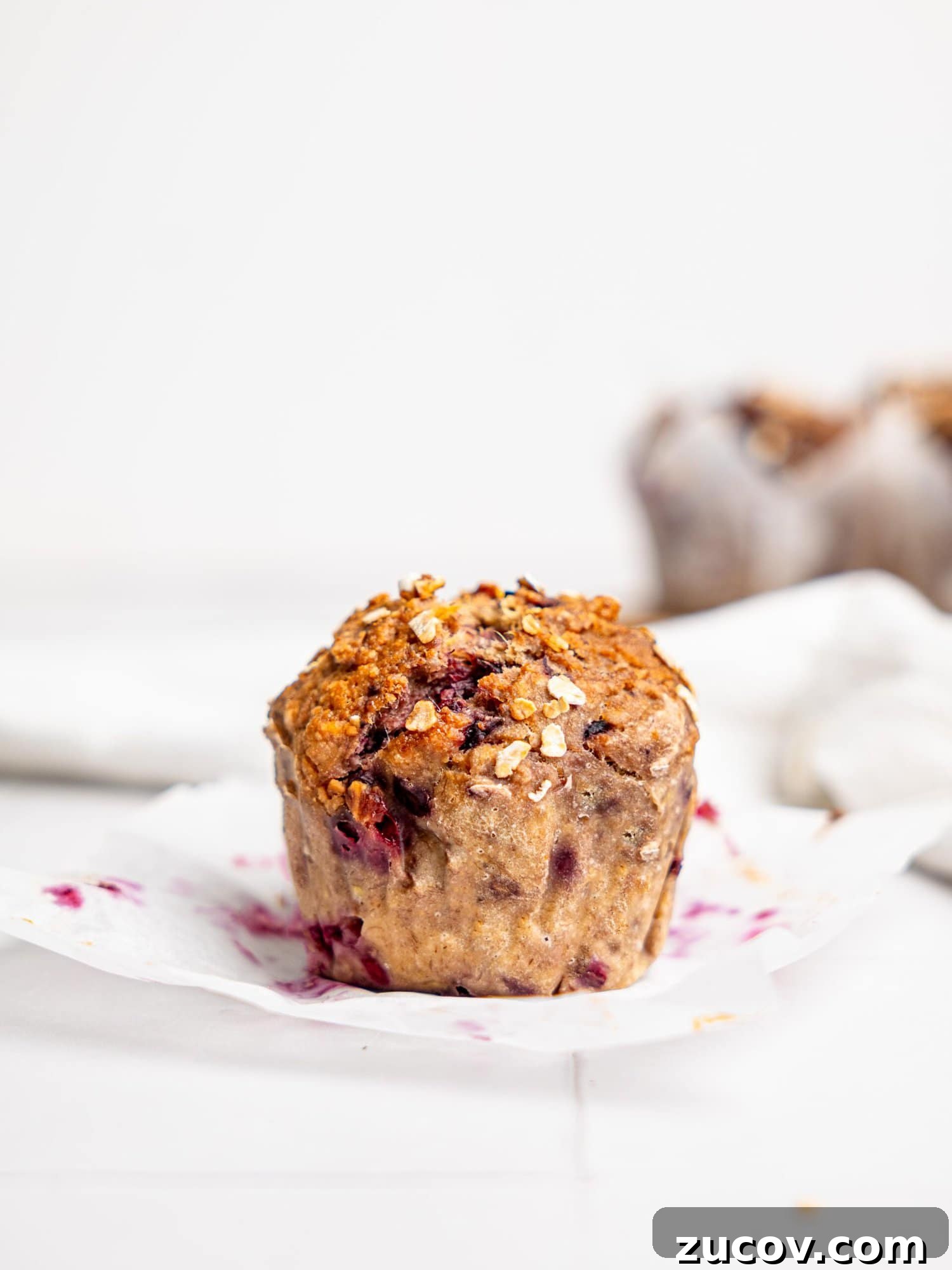 Banana Blackberry Muffins with 5 Simple Ingredients 10 A blackberry banana muffin.