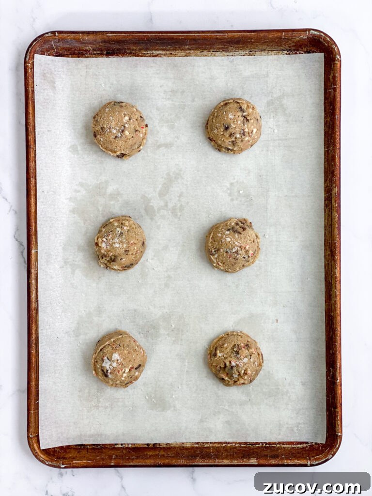 Peppermint Chocolate Chip Cookie Recipe with Crispy Edges 9 Cookies before baking.
