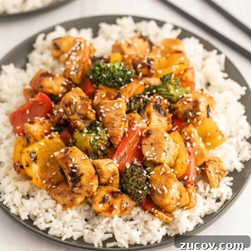 February Blackstone Chicken Recipes: What to Grill This Month 10 Chicken and vegetables in a sesame sauce on rice.