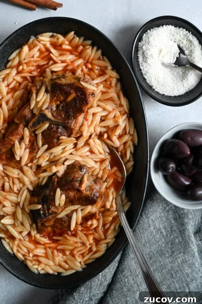 Garides Youvetsi: Greek Shrimp with Orzo Recipe 13 Youvetsi with lamb is a classic Greek slow cooked meal made with lamb and orzo.