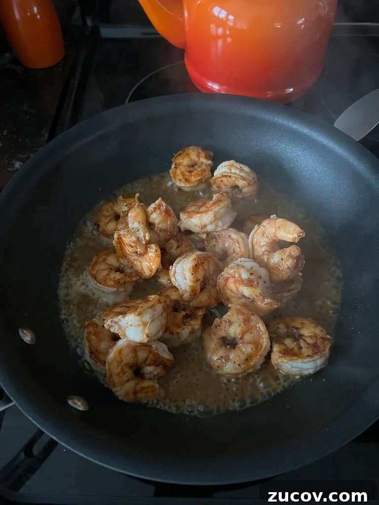 Garides Youvetsi: Greek Shrimp with Orzo Recipe 9 cooking shrimp.
