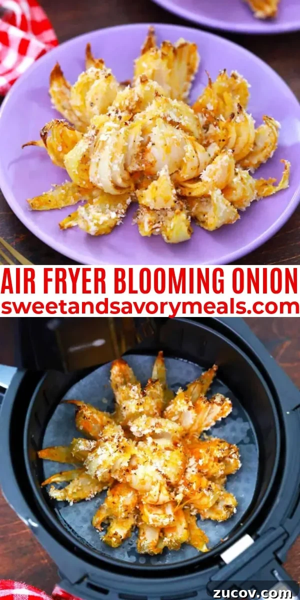 Crispy Blooming Onion Recipe Made in the Air Fryer 9 easy air fryer blooming onion pin