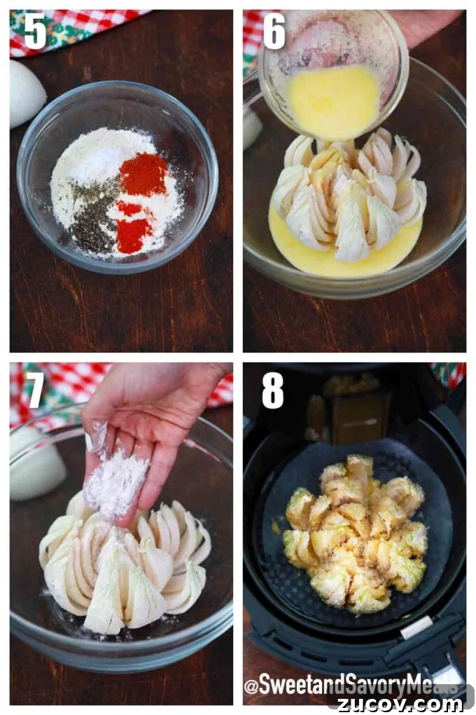 Crispy Blooming Onion Recipe Made in the Air Fryer 5 steps how to make air fryer blooming onion at home