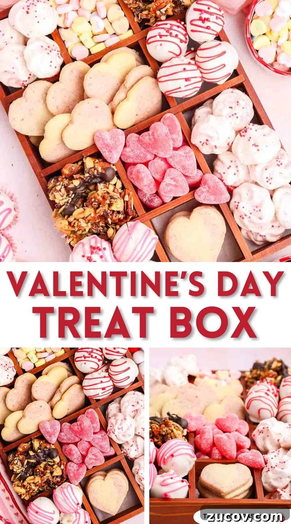 Valentine's Day Treat Box Ideas for Gifts and Party Favors 13 This Valentine's Day Treat Box combines four homemade recipes, and a few extras, in one delicious gift. Balanced with a variety of sweet and salty treats, it's easy to customize and beautifully displayed in a wood box, serving tray, or holiday tin. It's perfect for gifting, as a party centerpiece, or Valentine's candy board. Works for kids, coworkers, teachers, friends, or that special someone!