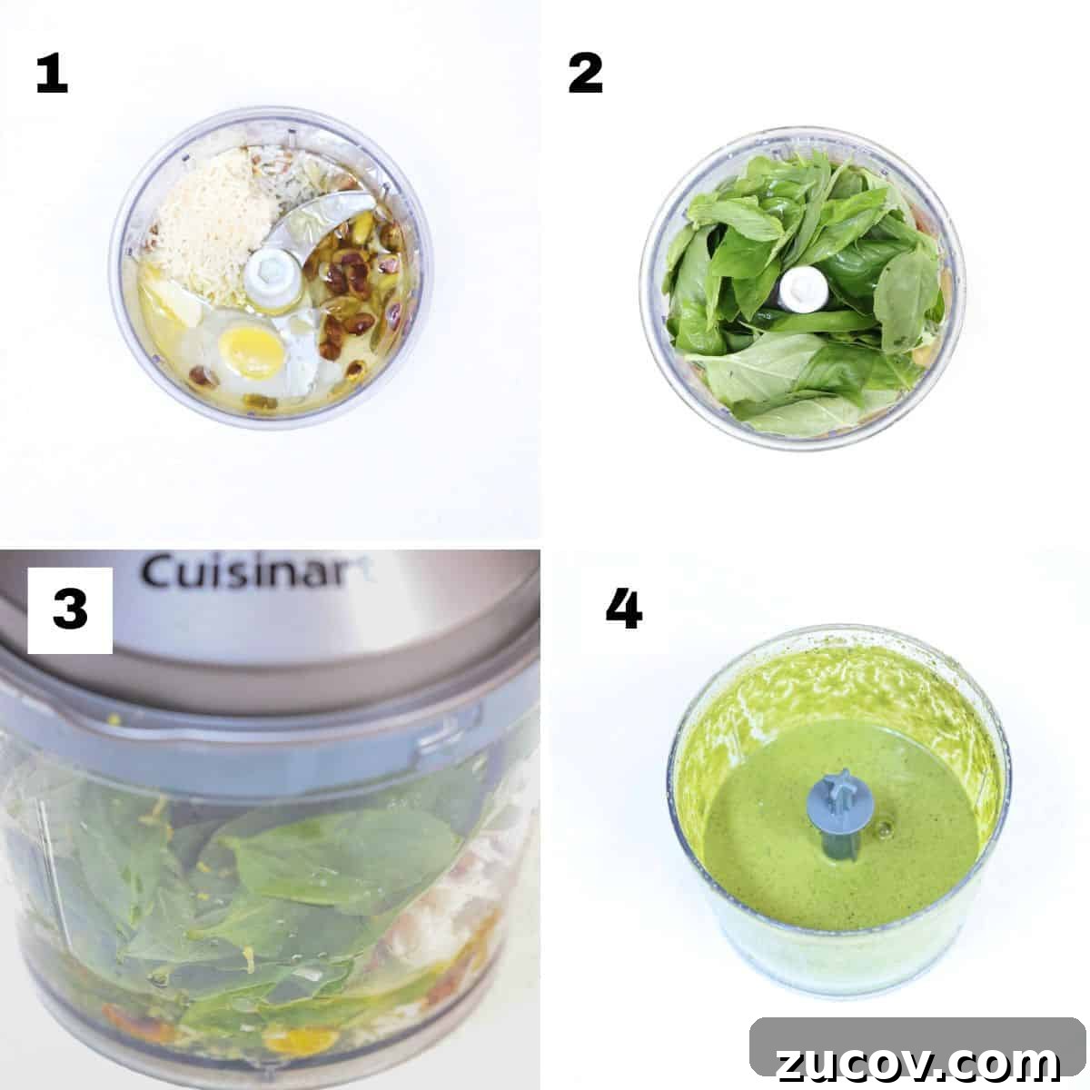 Quick Pistachio Pesto Recipe Ready in 5 Minutes 4 Four numbered images showing how to make pistachio pesto.