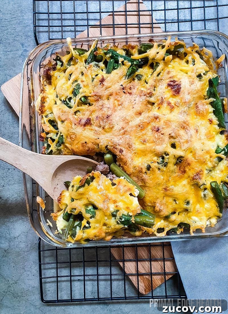 28 Low-Histamine Recipes for Histamine Intolerance-Friendly Meals 12 Green bean hamburger casserole served in a glass dish.