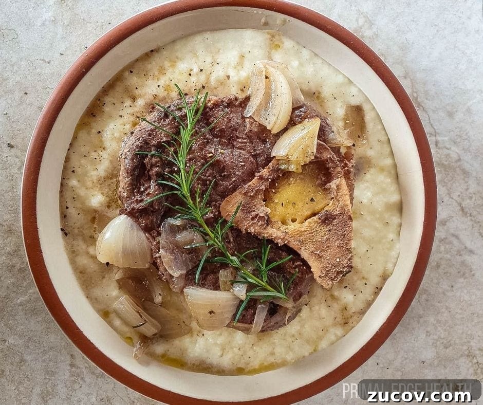 28 Low-Histamine Recipes for Histamine Intolerance-Friendly Meals 19 Beef shank slow cooker in a white and brown bowl.