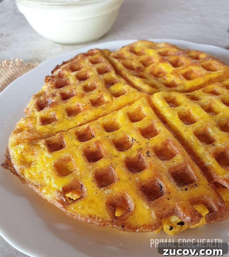 28 Low-Histamine Recipes for Histamine Intolerance-Friendly Meals 7 Carnivore waffle on a white plate.