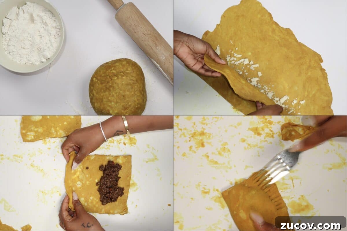 Authentic Jamaican Beef Patties Recipe: Flaky Pastry & Savory Filling 5 Dough being laminated and formed