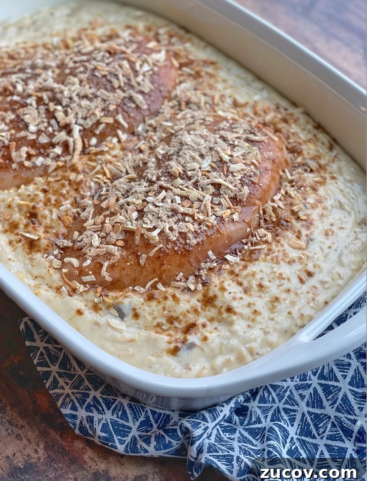 Creamy Chicken and Rice Casserole for a Relaxed Weeknight 7 No Peek baked chicken recipe with creamy rice and chicken breasts, topped with onion soup mix.