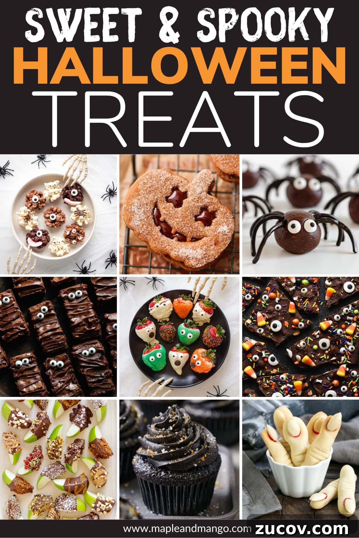 20 Spooky Halloween Desserts and Treats to Delight Your Guests 2 Photo collage graphic of Halloween treats and desserts with text overlay that reads "Sweet & Spooky Halloween Treats".