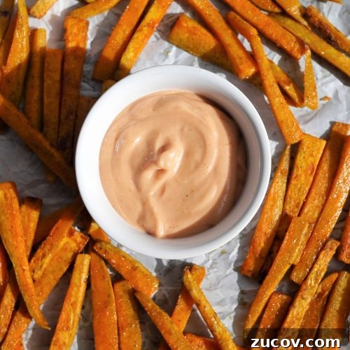 Crispy Oven-Baked Sweet Potato Fries Recipe 2 Baked Crispy sweet potato fries with dipping sauce