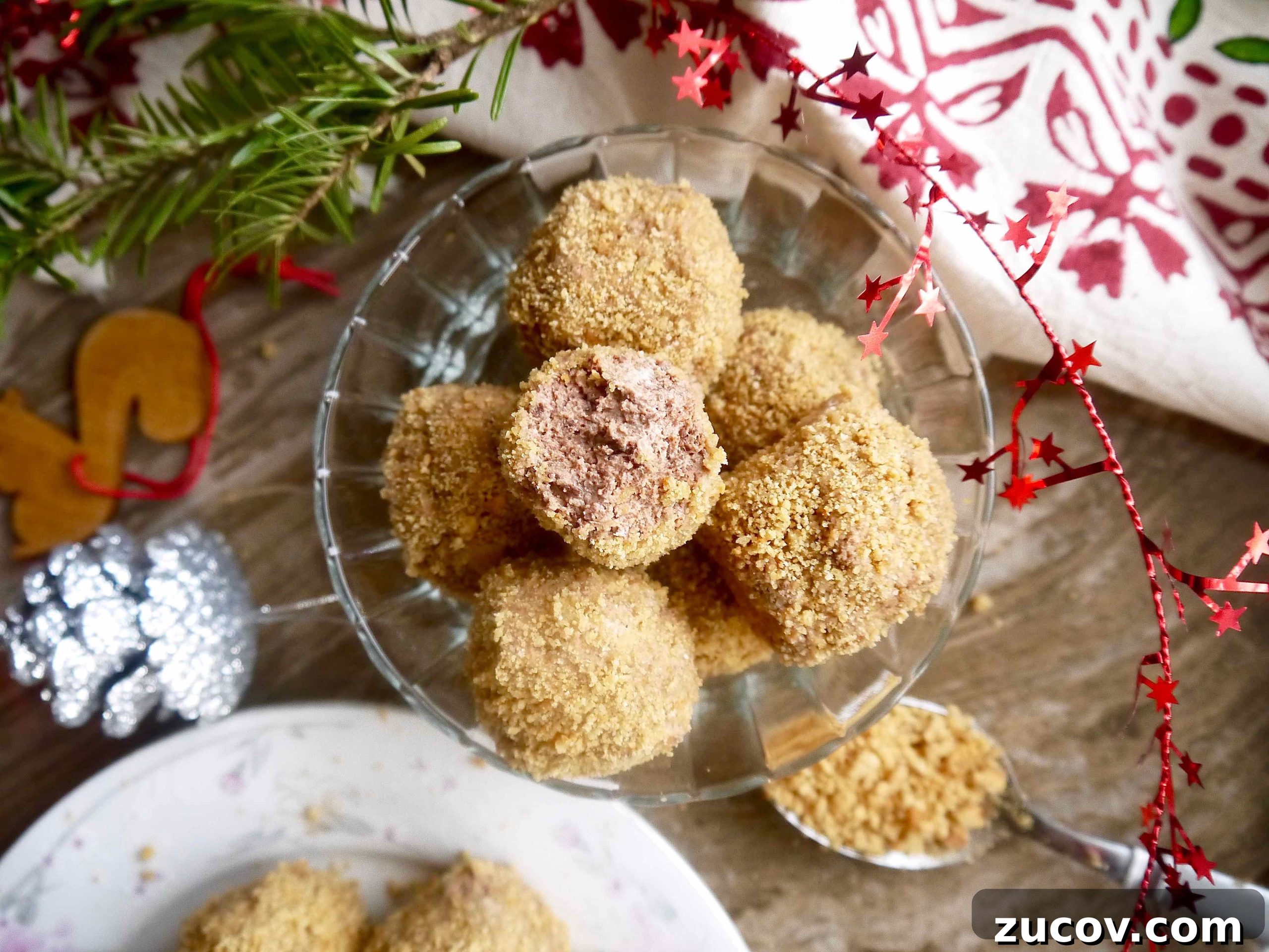 Paleo Chocolate Mousse Truffles Recipe for Decadent Snack 3 A bite taken out of a Paleo Chocolate Mousse Truffle.