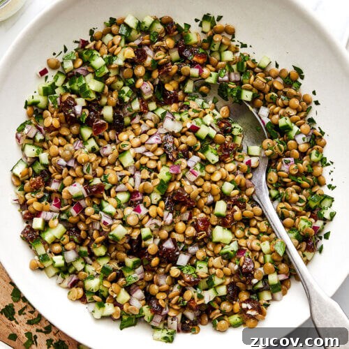 A big bowl of lentil salad.