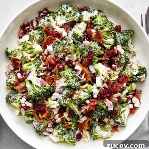 Broccoli salad recipe in a bowl.
