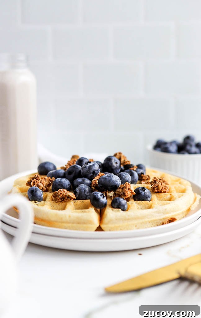 Vegan Gluten-Free Protein Waffles Recipe for Breakfast 4 belgian waffles with simple ingredients