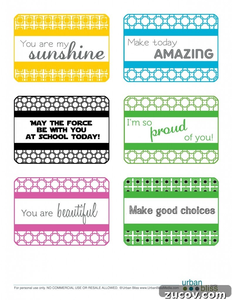 Printable Lunchbox Love Notes — Free Downloadable Pack 5 Lunchbox Love Notes by Urban Bliss